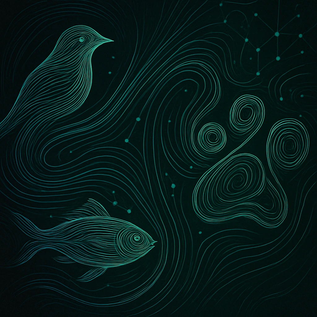 Swirling lines forming animal shapes