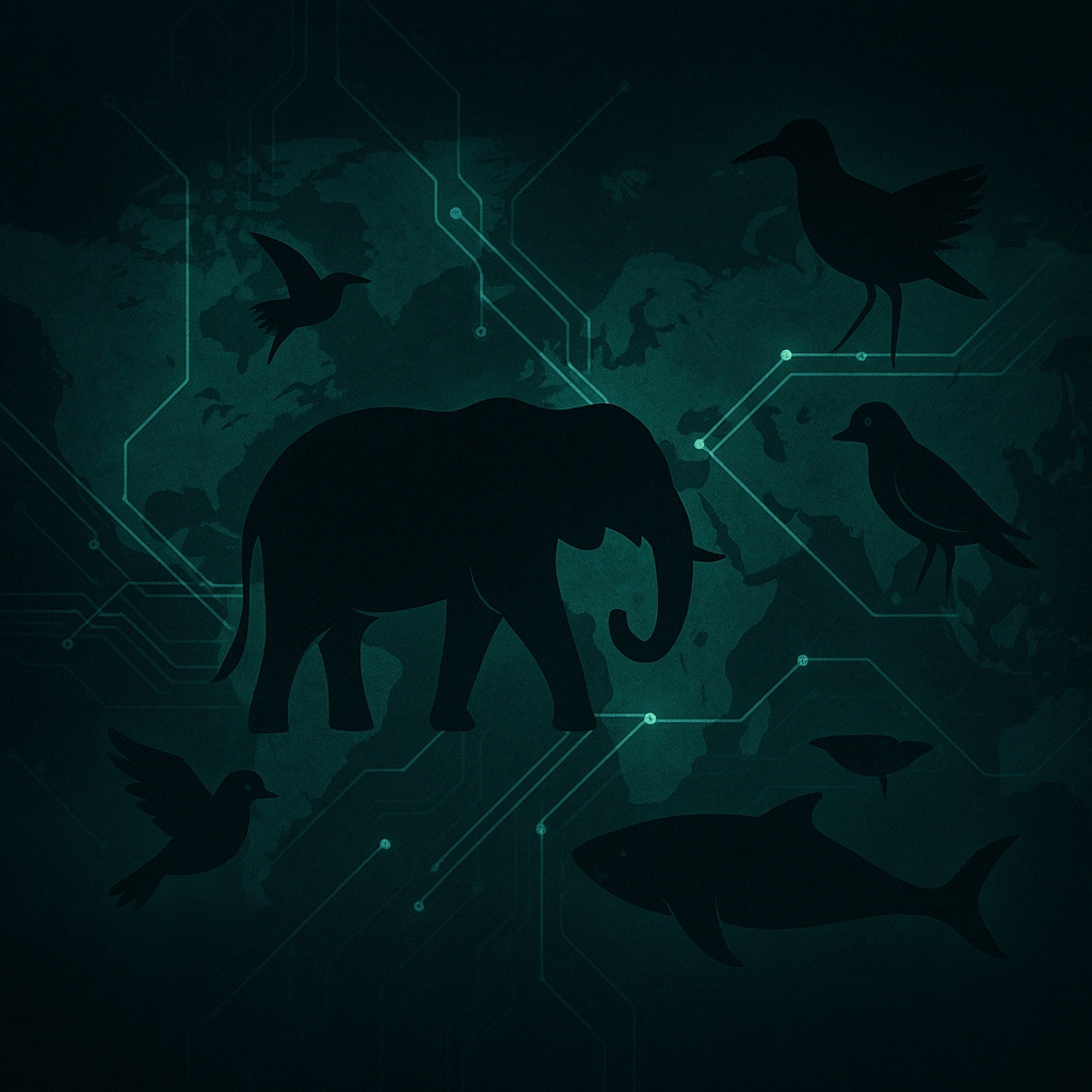 World map with animal silhouettes
